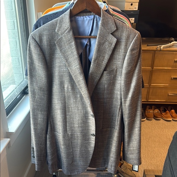 Gray Textured Sport Coat with Blue Lining